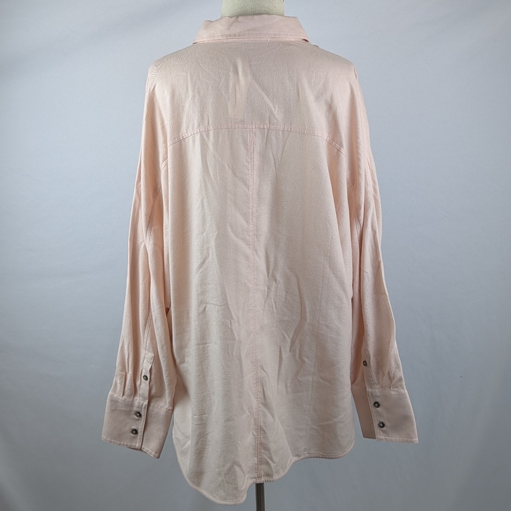 Madewell Heathered Flannel Shirt Button Down Long Dolman Sleeves XL Pink NWT - Picture 6 of 15